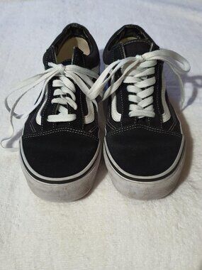 Vans Old Skool Shoes Mens 7 Womens 8.5 Casual Sneakers Lace Up Low Top Black Van